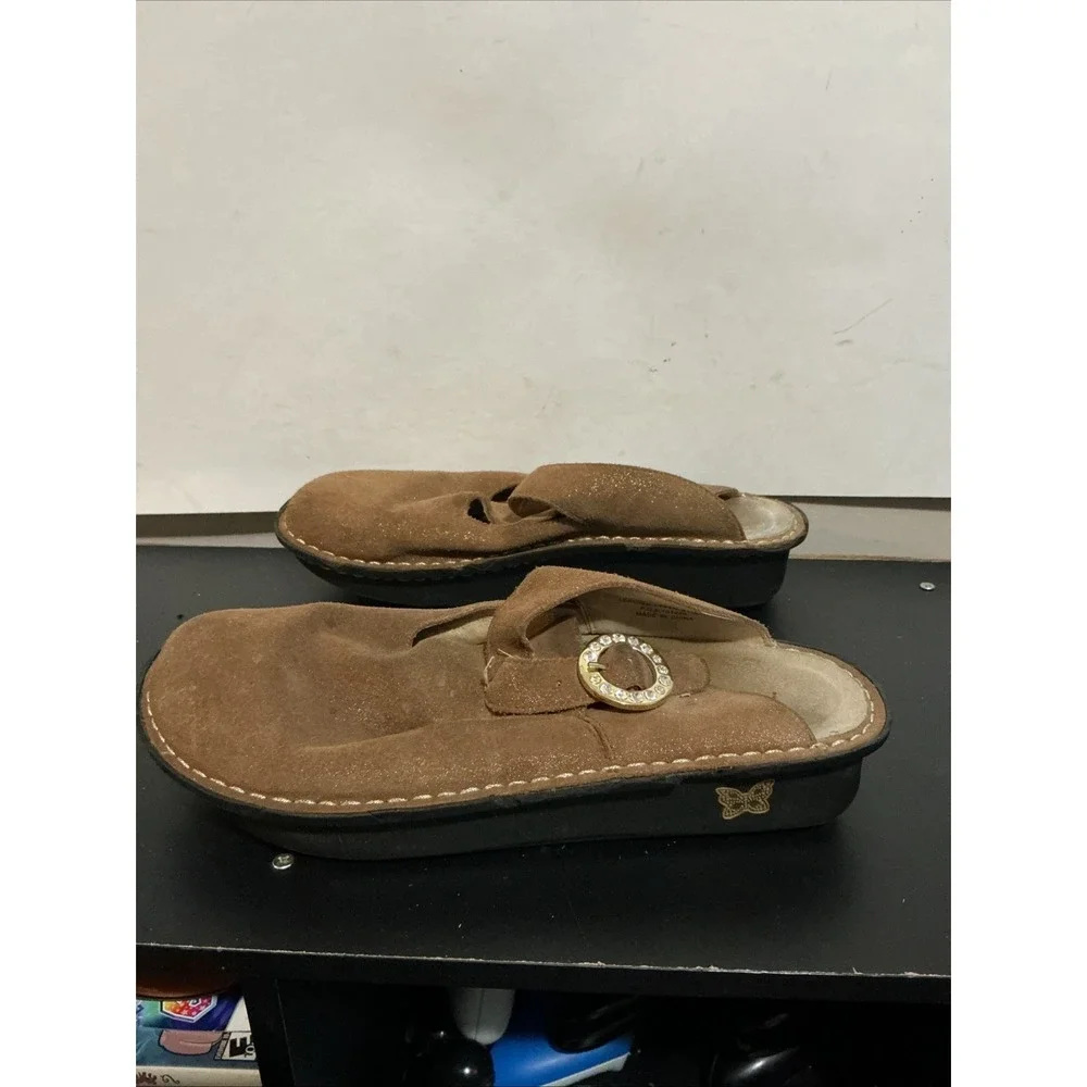 Alegria Seville Brown Suede Sparkle Clogs 41 (us 10)